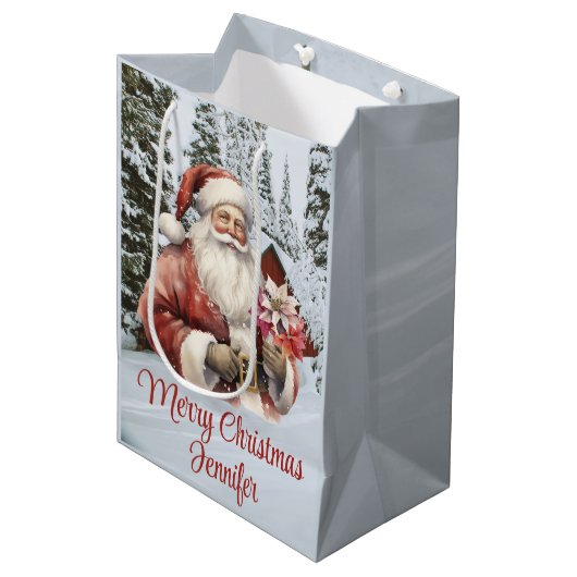 Weihnachtsmann Name Winter Schnee Weihnachtszeit S Mittlere Geschenktüte (Vorderseite Schrägansicht)