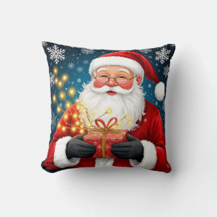 Weihnachtsmann neben Weihnachtsbaum und Geschenken Kissen