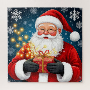 Weihnachtsmann neben Weihnachtsbaum und Geschenken Puzzle
