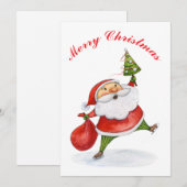 Weihnachtsmann Niedliche Weihnachtswassermalerei Feiertagskarte (Vorne/Hinten)