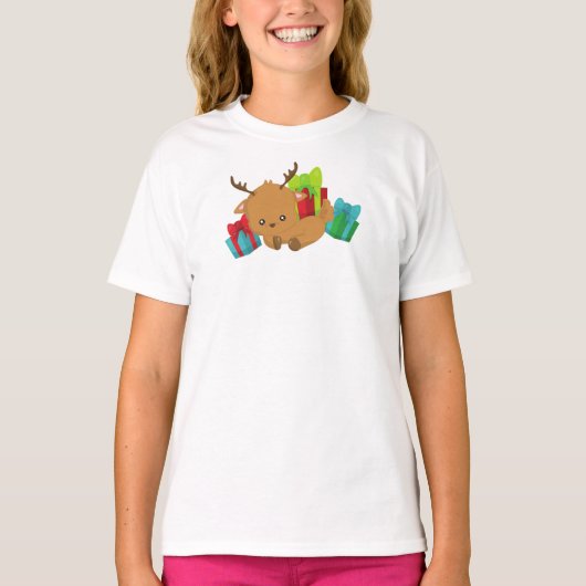 Weihnachtsmann, Niedlicher Rentier, Geschenke, Ges T-Shirt (Vorderseite)