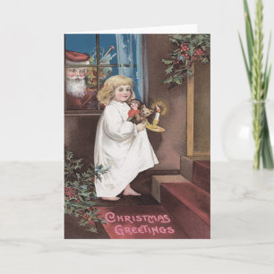 Weihnachtsmann Niedliches kleines Mädchen Spielzeu Feiertagskarte