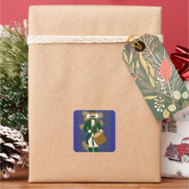 Weihnachtsmann Nussknacker Dunkelblau Quadratischer Aufkleber