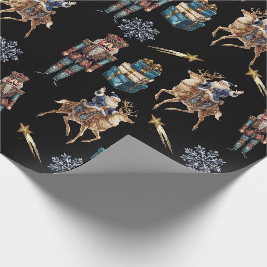 Weihnachtsmann Nussknacker Sternschnuppe festlich Geschenkpapier (Ecke)