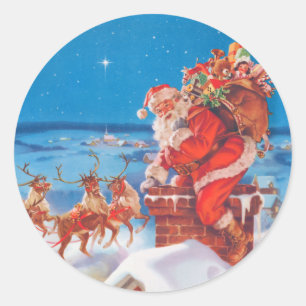 Weihnachtsmann oben auf der Dachspitze mit seinem Runder Aufkleber