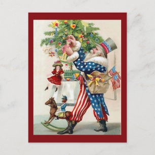 Weihnachtsmann-Opa-Sam schmückt Vintage-Weihnachts Feiertagspostkarte