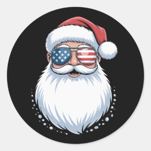 Weihnachtsmann Patriotische USA Sonnenbrille Weihn Runder Aufkleber