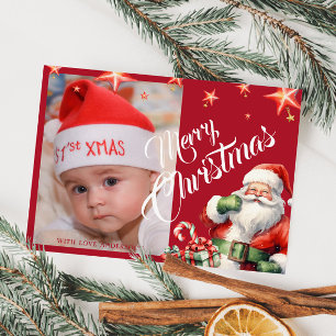 Weihnachtsmann Personalisiertes Foto Rote Postkart Postkarte