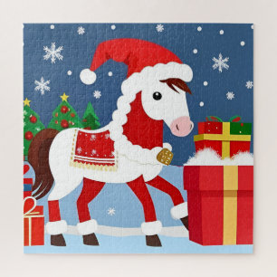 Weihnachtsmann Pferd Santa Hut Szene für festliche Puzzle