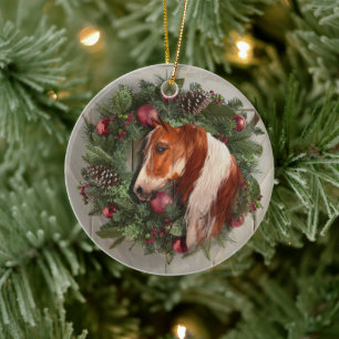 Weihnachtsmann Pferd v2 Keramik Circle Ornament