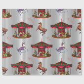 Weihnachtsmann Pferde Silber Geschenkpapier (Flach)