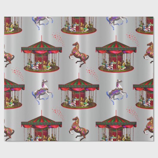 Weihnachtsmann Pferde Silber Geschenkpapier (Flach)