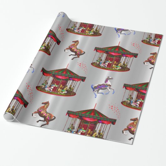 Weihnachtsmann Pferde Silber Geschenkpapier (Ungerollt)