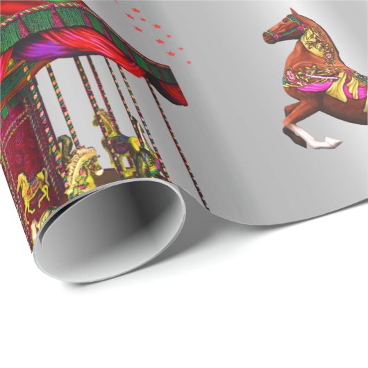 Weihnachtsmann Pferde Silber Geschenkpapier (Rolleneckpunkt)