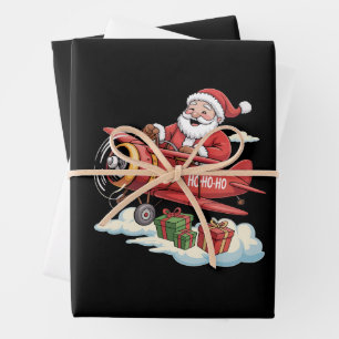 Weihnachtsmann Pilot Fliegendes Flugzeug Geschenk Geschenkpapier Set