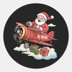 Weihnachtsmann Pilot Fliegendes Flugzeug Geschenk Runder Aufkleber