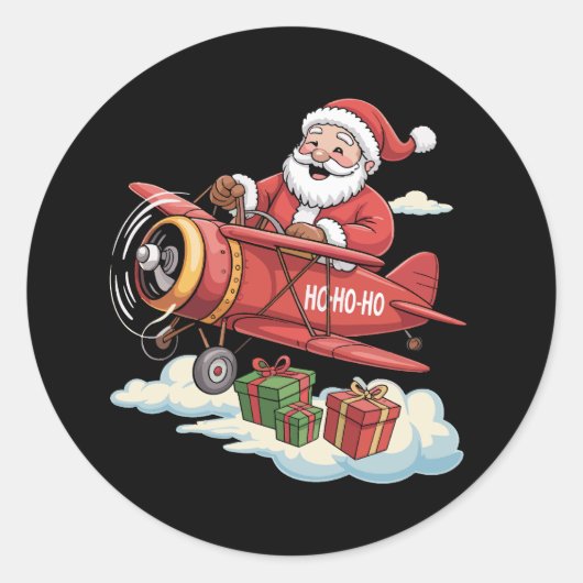 Weihnachtsmann Pilot Fliegendes Flugzeug Geschenk Runder Aufkleber (Vorderseite)