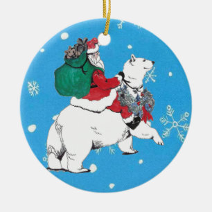 Weihnachtsmann & Polar Bär Keramik Ornament