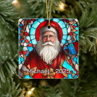 Weihnachtsmann-Porträt im Vintage-Stil Keramikornament