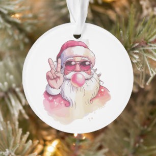 Weihnachtsmann pustet Kaugummi rosa Sonnenbrille  Ornament