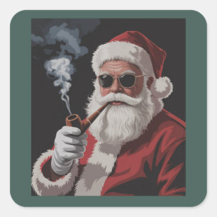 Weihnachtsmann raucht Party Lustige Weihnachten Fe Quadratischer Aufkleber