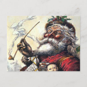 WEIHNACHTSMANN RAUCHT VINTAGE DESIGN FEIERTAGSPOSTKARTE