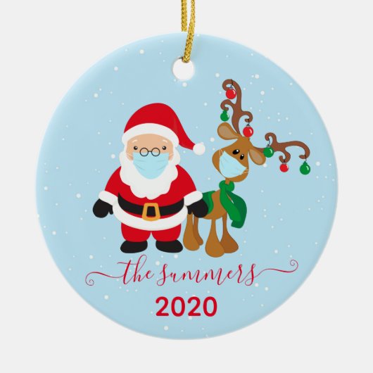 Weihnachtsmann-Reindeer-Kalligrafie 2020 Covid Keramik Ornament (Vorne)