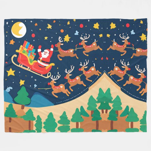 Weihnachtsmann Reindeer kommt in die Stadt Fleecedecke (Vorderseite (Horizontal))