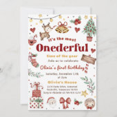 Weihnachtsmann Reindeer Onederful 1. Geburtstag Einladung (Vorderseite)