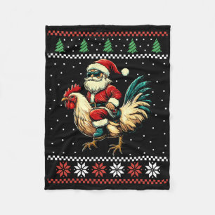 Weihnachtsmann-Reit-Huhn-Hässlicher-Weihnachts-Pul Fleecedecke