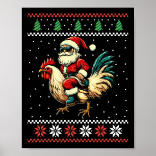 Weihnachtsmann-Reit-Huhn-Hässlicher-Weihnachtspull Poster