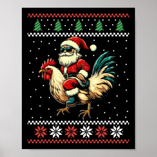 Weihnachtsmann-Reit-Huhn-Hässlicher-Weihnachtspull Poster (Vorne)