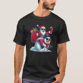 Weihnachtsmann Reiten auf einem Schneemann Funny C T-Shirt (Vorderseite)