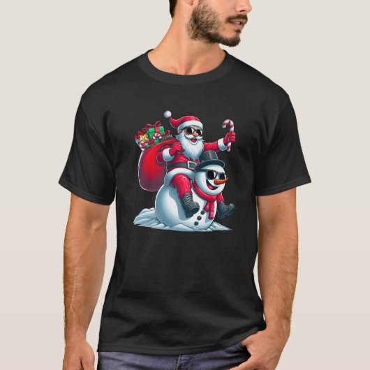 Weihnachtsmann Reiten auf einem Schneemann Funny C T-Shirt (Vorderseite)