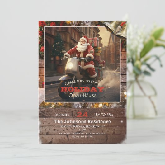 Weihnachtsmann Reiten Einladung (Stehend Vorderseite)