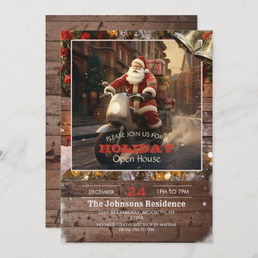 Weihnachtsmann Reiten Einladung (Vorne/Hinten)