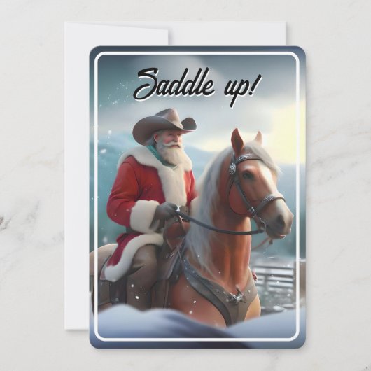Weihnachtsmann Reiten im Western Weihnachten Einladung (Vorderseite)