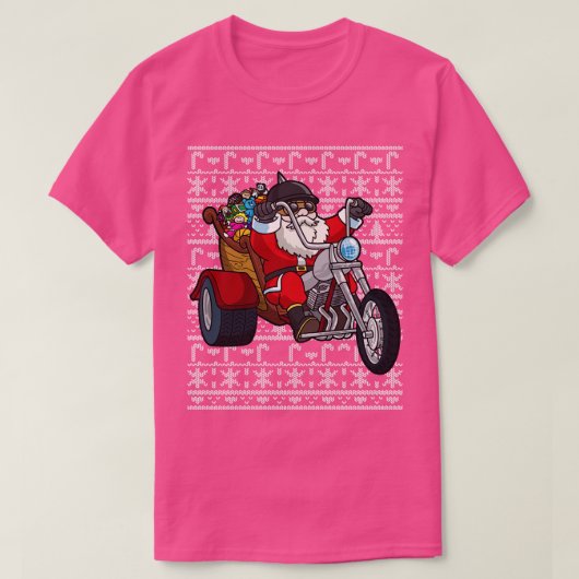 Weihnachtsmann Reiten Motorrad Ugly Weihnachten Sc T-Shirt (Design vorne)