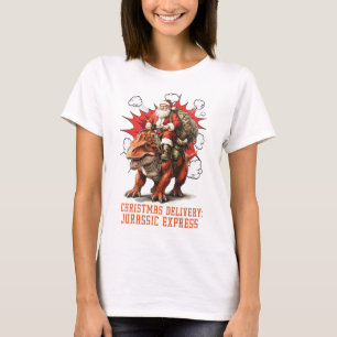 Weihnachtsmann reitet auf Dino-Frauen Weißes T-Shi T-Shirt