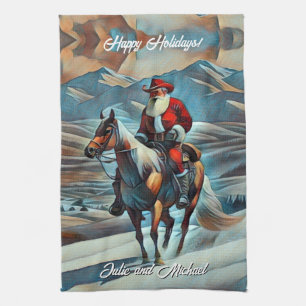 Weihnachtsmann reitet auf einem Pferd Weihnachten Geschirrtuch