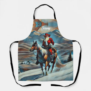 Weihnachtsmann reitet auf einem Pferd zu Weihnacht Schürze