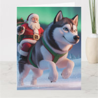 Weihnachtsmann reitet auf einem riesigen Husky dur