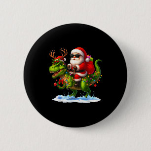 Weihnachtsmann reitet Dinosaurier T Rex Weihnachte Button