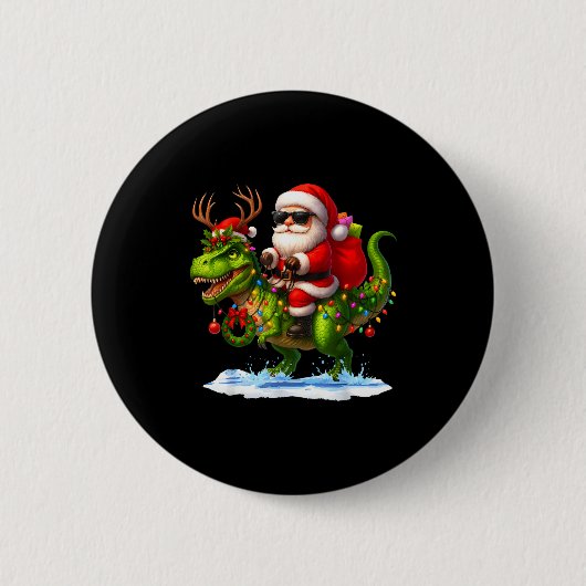 Weihnachtsmann reitet Dinosaurier T Rex Weihnachte Button (Vorderseite)