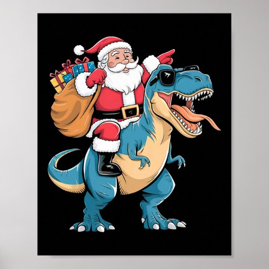 Weihnachtsmann Reitet Dinosaurier T Rex Weihnachte Poster (Vorne)