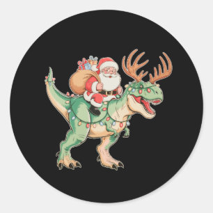 Weihnachtsmann Reitet Dinosaurier T Rex Weihnachte Runder Aufkleber