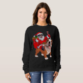Weihnachtsmann reitet ein Bulldoggen-lustiges Sweatshirt (Vorne ganz)