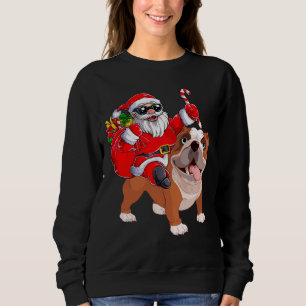 Weihnachtsmann reitet ein Bulldoggen-lustiges Sweatshirt