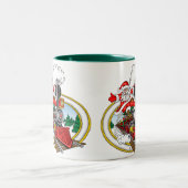 Weihnachtsmann reitet eine Dampf-Lokomotive Zweifarbige Tasse (Mittel)