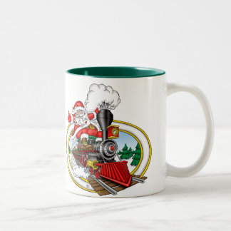 Weihnachtsmann reitet eine Dampf-Lokomotive Zweifarbige Tasse